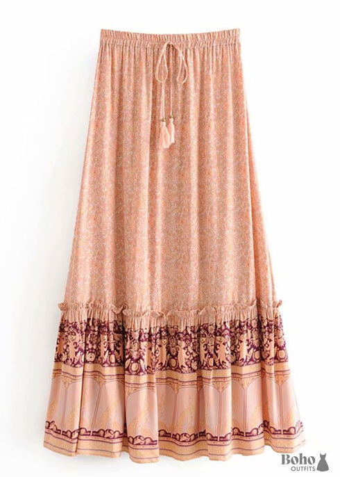 Boho Skirts in Pink Melon Pink Peacock For Women